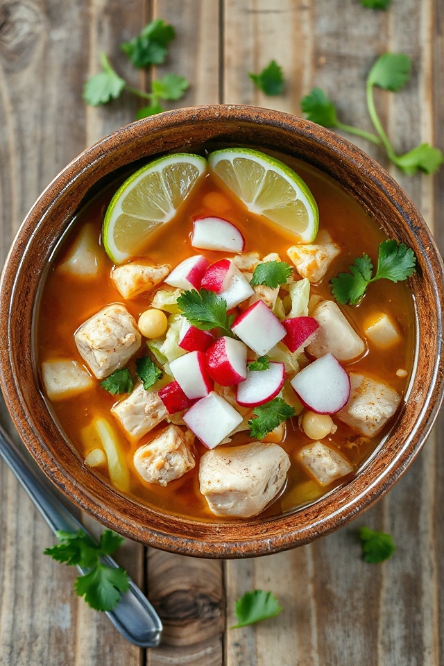 hearty chicken pozole dish
