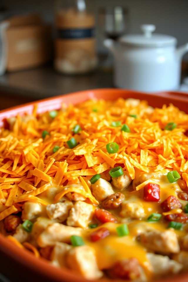 layered cheesy chicken casserole